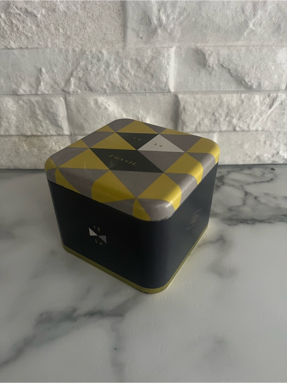 Fossil Yellow and Charcoal Geometric Trinket Tin